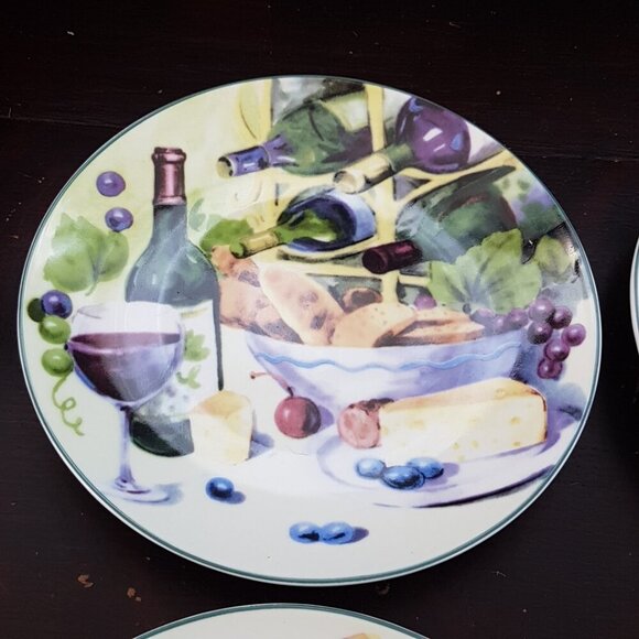 4pc Wine & Cheese Side Plates Set Cocktail Happy Hour Appetizer Charcuterie - Picture 6 of 9